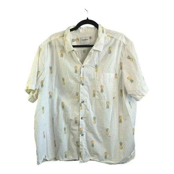 Goodfellow & Co Other - Goodfellow Men’s White Short Sleeve‎ Button Front Pineapple Print Shirt Sz XXL